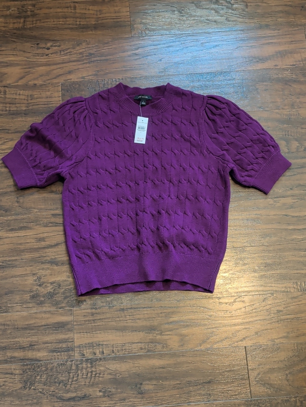 Ann Taylor Purple Cable-Knit Short-Sleeve Sweater